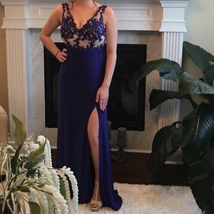 Royal blue comfortable soft Rhinestone prom dress